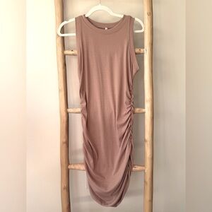 ePretty Chicago Boutique Nude Peach Soft Ribbed Ruched Side Boho Bodycon Dress M